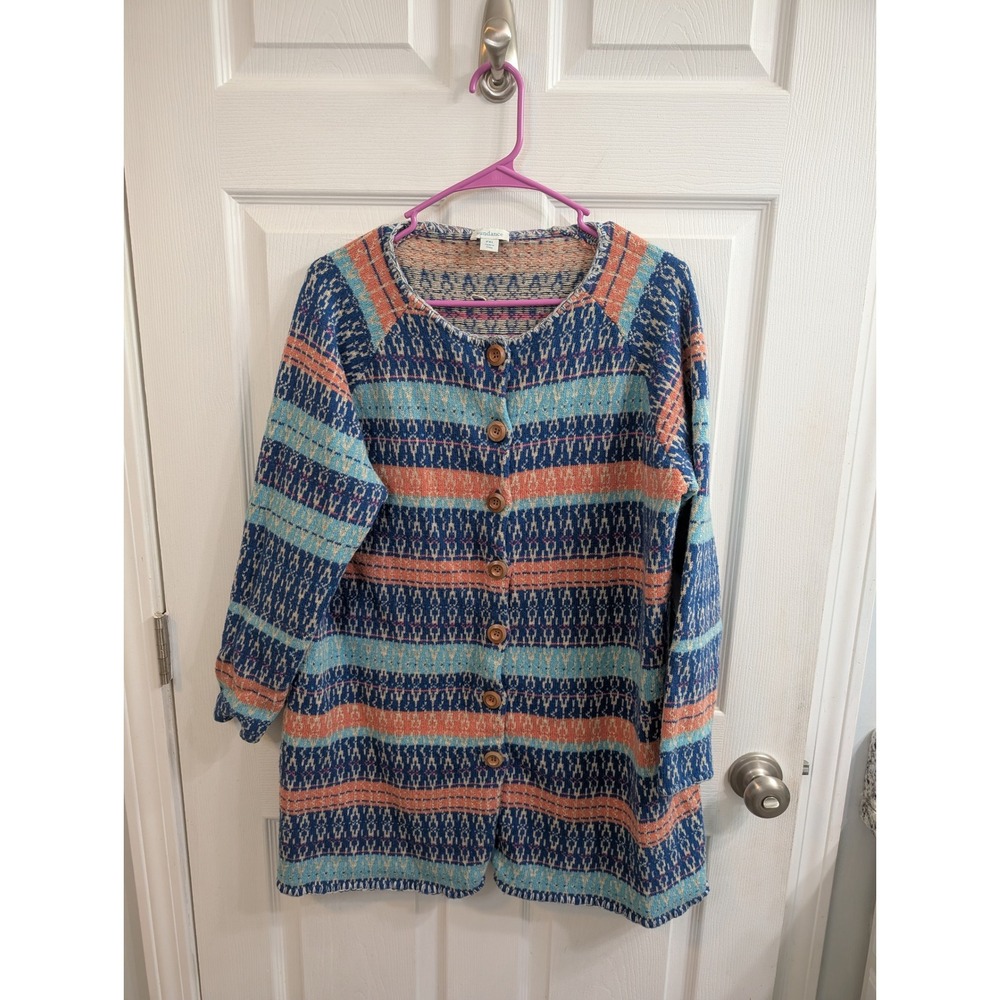 Sundance Cardigan Sweater Womens Fair Isle Wood‎ Button Longline - Size PXL